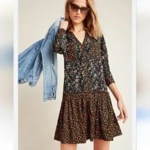 Maeve by Anthropologie “Marlie” Dress Sleeves Floral Tunic Button Front Size 6 - Picture 1 of 10